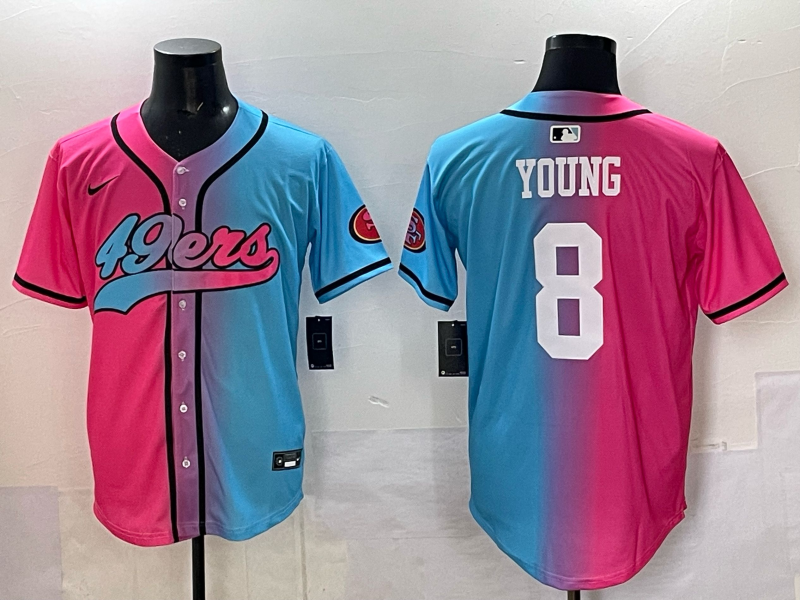 Men 2025 San Francisco 49ers #8 Young Pink Blue pink Nike Limited NFL Jersey 005